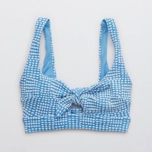 Jacquard tie banded wide strap scoop bikini top